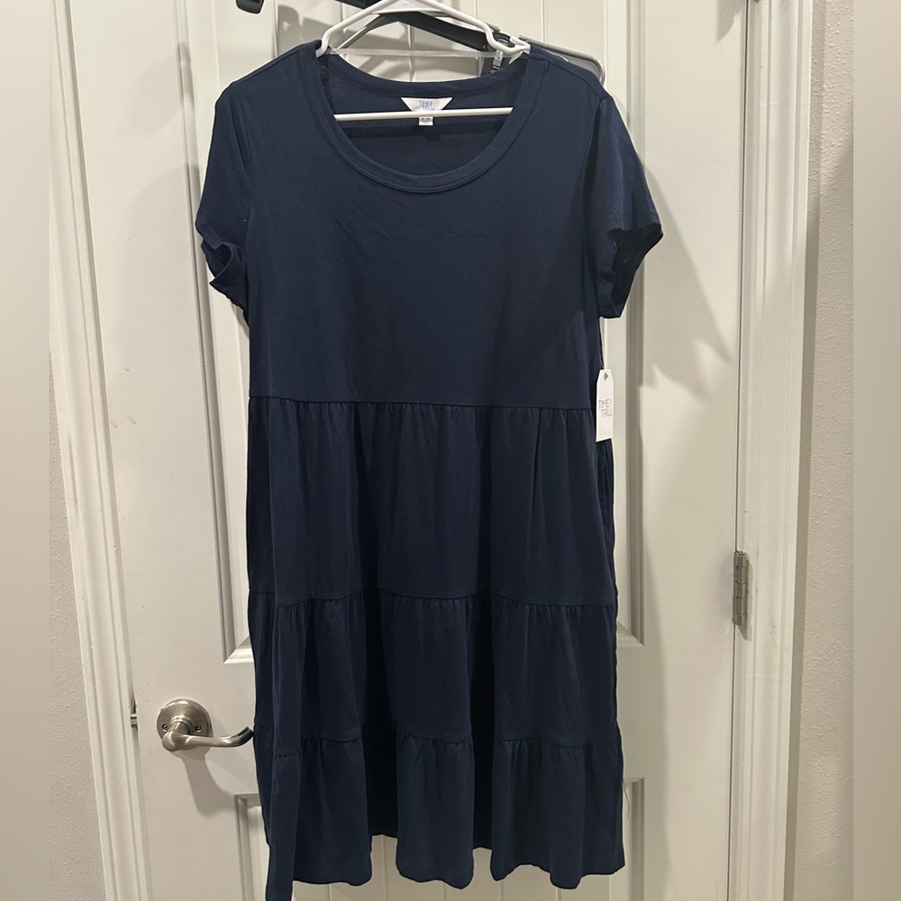Time and Tru Blue Casual Sundress Crew Neck Short Sleeve